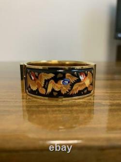 HERMES Vintage Enamel Cloisonne Sparrow Bracelet Bangle Black / Gold