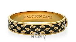 Halcyon Days Bee Sparkle Trellis Black Enamel Hinged Bracelet, New Pouch & Box