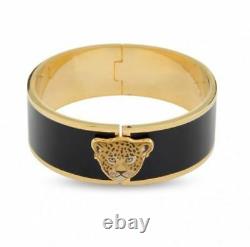 Halcyon Days, Leopard Head Black Enamel & Gold Plate Bracelet, New Pouch + Box
