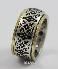 Handmade Sterling Silver and 14k Solid Yellow Gold Black Enamel Spinner Ring