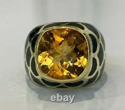 Heavy 14k solid gold with Black Enamel & 4.8ct Citrine ring 13.65g size P 7 1/2