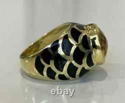 Heavy 14k solid gold with Black Enamel & 4.8ct Citrine ring 13.65g size P 7 1/2