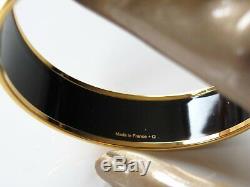 Hermes Black Enamel Gold Trim Brazil Wide Bangle Bracelet