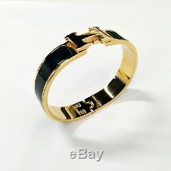 Hermes Classic Black Enamel Clic Clac H Gold Bracelet Size PM