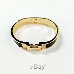 Hermes Classic Black Enamel Clic Clac H Gold Bracelet Size PM