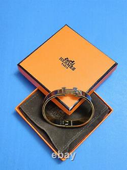 Hermes H Clic Clac Narrow Bracelet PM Black Enamel Gold Cuff Bangle