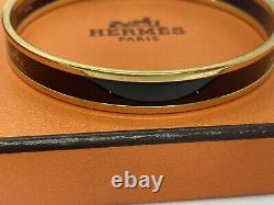 Hermes Paris Gold Plated Trim Black Enamel Caleche Bangle +O 6.5cm X 9mm