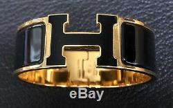 Hermes Wide Clic Clac H Bracelet With Black H