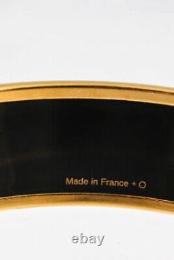 Hermes Womens 18kt Yellow Gold Calèche Wide Black Enamel Bangle Bracelet