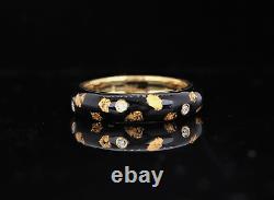 Hidalgo 18K Yellow Gold Bezel Round Diamond Black Enamel Ring Band Size 6.5