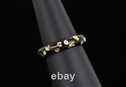 Hidalgo 18K Yellow Gold Bezel Round Diamond Black Enamel Ring Band Size 6.5