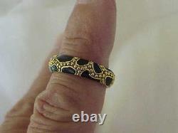 Hidalgo 18k Yellow Gold Black Enamel Vintage 5 MM Wide Ring Sz 6 1/2 Stack Ring