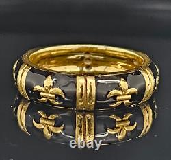 Hidalgo BLACK ENAMEL DIAMOND FLEUR DE LIS STACKABLE RING 18K Yellow Gold Size 6