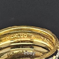 Hidalgo BLACK ENAMEL DIAMOND FLEUR DE LIS STACKABLE RING 18K Yellow Gold Size 6