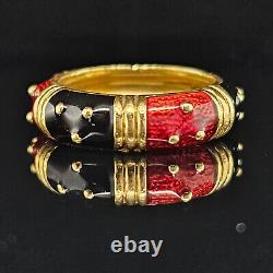 Hidalgo BLACK RED ENAMEL STACKABLE RING DOTS BANDS 18K Yellow Gold Size 6.75