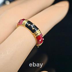 Hidalgo BLACK RED ENAMEL STACKABLE RING DOTS BANDS 18K Yellow Gold Size 6.75