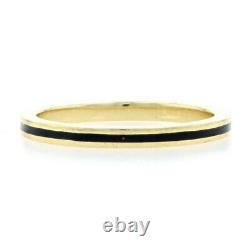 Hidalgo Black Enamel Stacking Band Yellow Gold 18k Stripe Ring Size 8