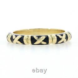 Hidalgo Black Enamel X Band Yellow Gold 18k Stackable Ring