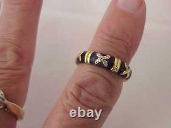 Hidalgo Solid 18k Yellow Gold Diamond Black Enamel 5 MM Wide Ring Sz 6 1/2