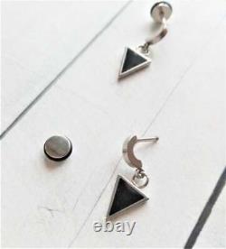 Hoop with Black Enamel Triangle Shape Earrings For Men's in 18K White Gold Over