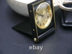 Jaeger LeCoultre Handwind Desk Alarm Clock Black Enamel Gold Plated Pristine