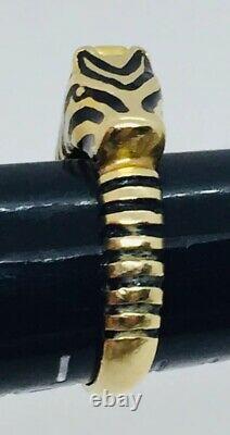 Judith Leiber Vintage 18k Yellow Gold Figural Zebra Black Enamel Ring Size 6.5