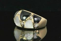Kabana 14K Yellow Gold Diamond Mother Of Pearl Inlay Black Enamel Cocktail Ring