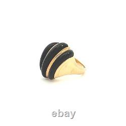 Kabana Black enamel 14k yellow solid gold wide fashion dome ring size 6.25 NEW