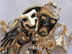 LUNCH AT THE RITZ Rare Comedy Tragedy Brooch, 1990s Vintage