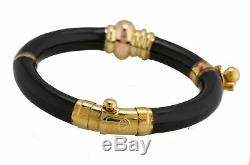 Ladies La Nouvelle Bague 18K Yellow Gold Black Enamel Spiked Bangle Bracelet
