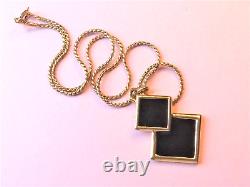 Lanvin Paris signed vintage 1970s gold-plated black enamel pendant necklace