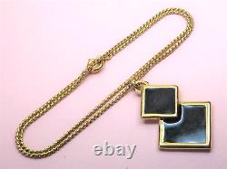 Lanvin Paris signed vintage 1970s gold-plated black enamel pendant necklace