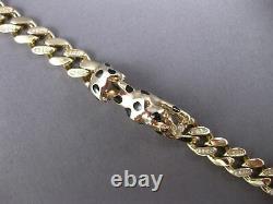 Large. 36ct Diamond & Aaa Sapphire & Black Enamel 14k Yellow Gold Cuban Bracelet