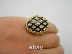Large Antique Estate 14k Solid Yellow Gold Black Enamel & Diamond Ring Size 6.5