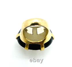 Large Dome Star Quartz Cabochon Black Enamel 18k Yellow Gold Ring Size 6