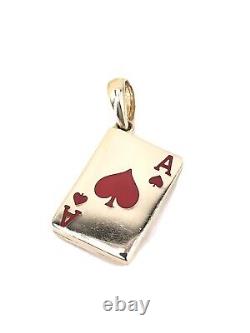 Lucky 14k Yellow Gold, Ace of Hearts 2 Sided (Red/Black) Card Enameled Pendant