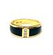 Mele 18k Yellow Gold 3 Princess Cut Diamond Black Enamel Band Ring Size 6.5
