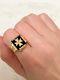 Men Signet 18ct Gold Maltese Cross Ring Black Enamel, Vintage Antique 18k Gold