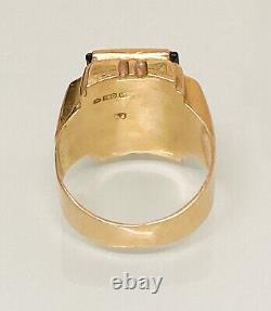 Men Signet 18ct Gold Maltese Cross Ring Black Enamel, Vintage Antique 18K Gold