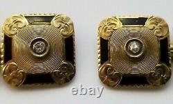 Men's Antique Victorian Edwardian 14K Gold Diamond Black Enamel Cufflinks