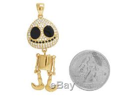 Mens 14K Yellow Gold Black Enamel Round Face Skeleton Real Diamond Pendant 1CT