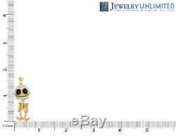 Mens 14K Yellow Gold Black Enamel Round Face Skeleton Real Diamond Pendant 1CT