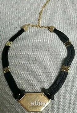 Michaela Frey Gold Plated Enamel and Black Silk Necklace Austria