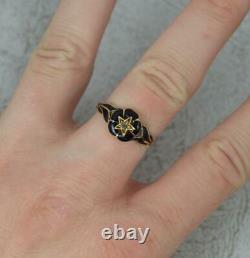 Mid Victorian 15ct Gold Black Enamel and Diamond Mourning Ring