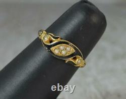Mid Victorian 18ct Gold Black Enamel & Pearl Mourning Band Ring d0265