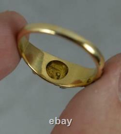 Mid Victorian 18ct Gold Black Enamel and Seed Pearl In Memory Of Mourning Ring
