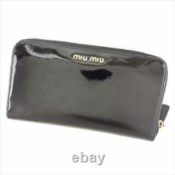 Miumiu Wallet Purse Black Gold Enamel leather Woman Authentic Used T7432