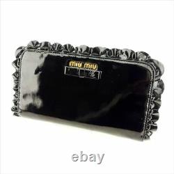 Miumiu Wallet Purse Long Wallet Black Gold Woman Authentic Used T7067