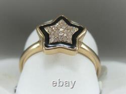 Modern Pave Diamond Black Enamel 14k Rose Gold Star Cocktail Ring 11mm #r06407pa