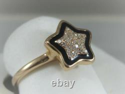Modern Pave Diamond Black Enamel 14k Rose Gold Star Cocktail Ring 11mm #r06407pa
